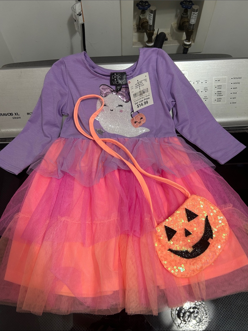 Girls size 4 Halloween fall dress tutu tulle new nwt pumpkin purse accessory